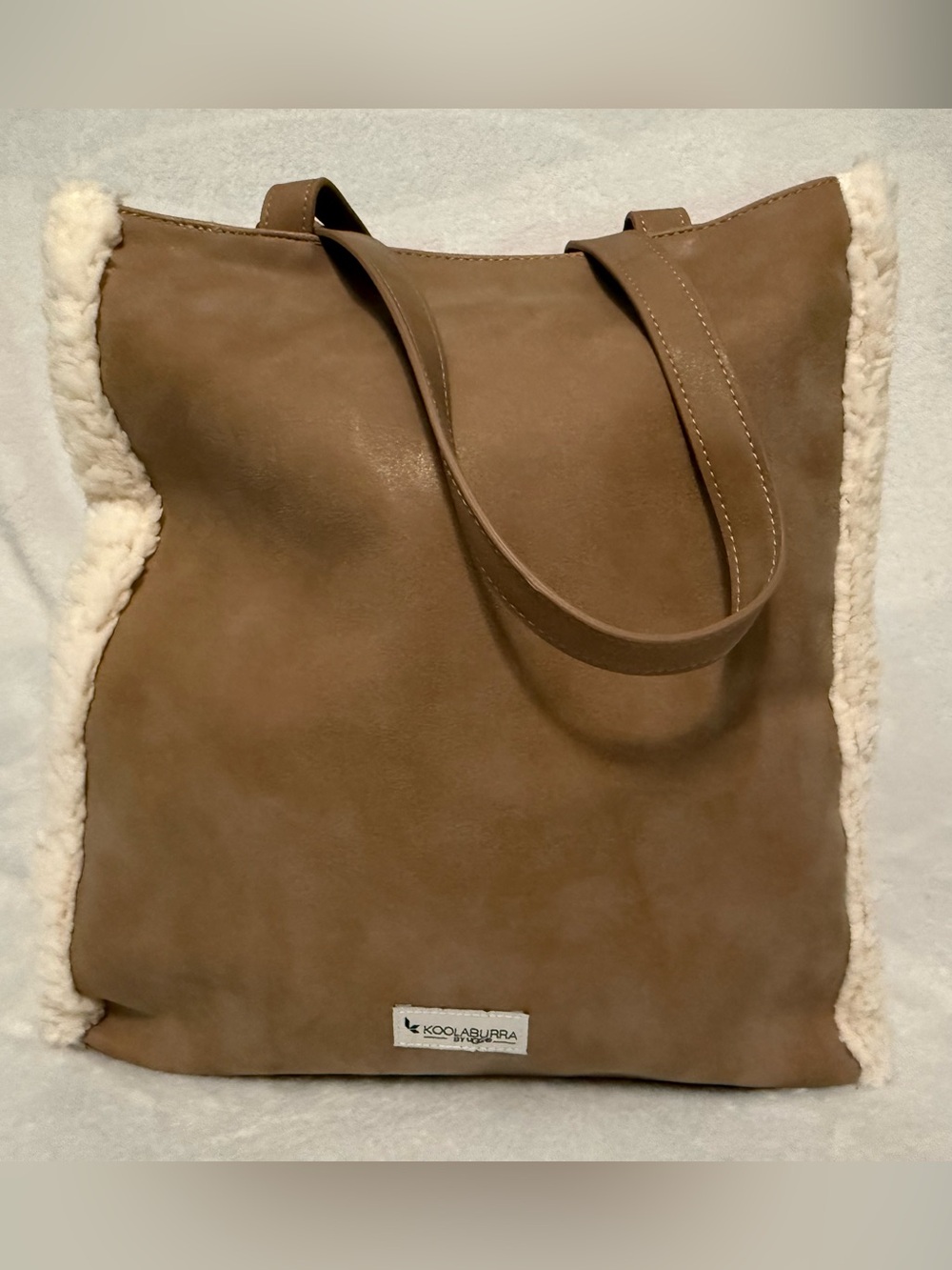 NWOT Koolaburra Tan Suede Tote with Cream Shearling Trim & Double Strap Handles